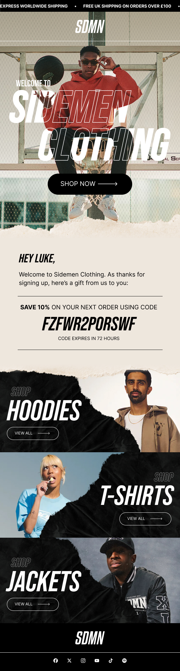 Sidemen Clothing — welcome email
