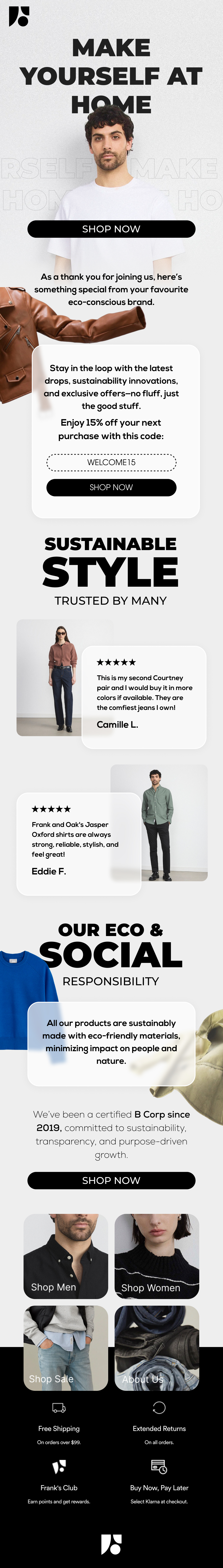Frank And Oak — welcome email